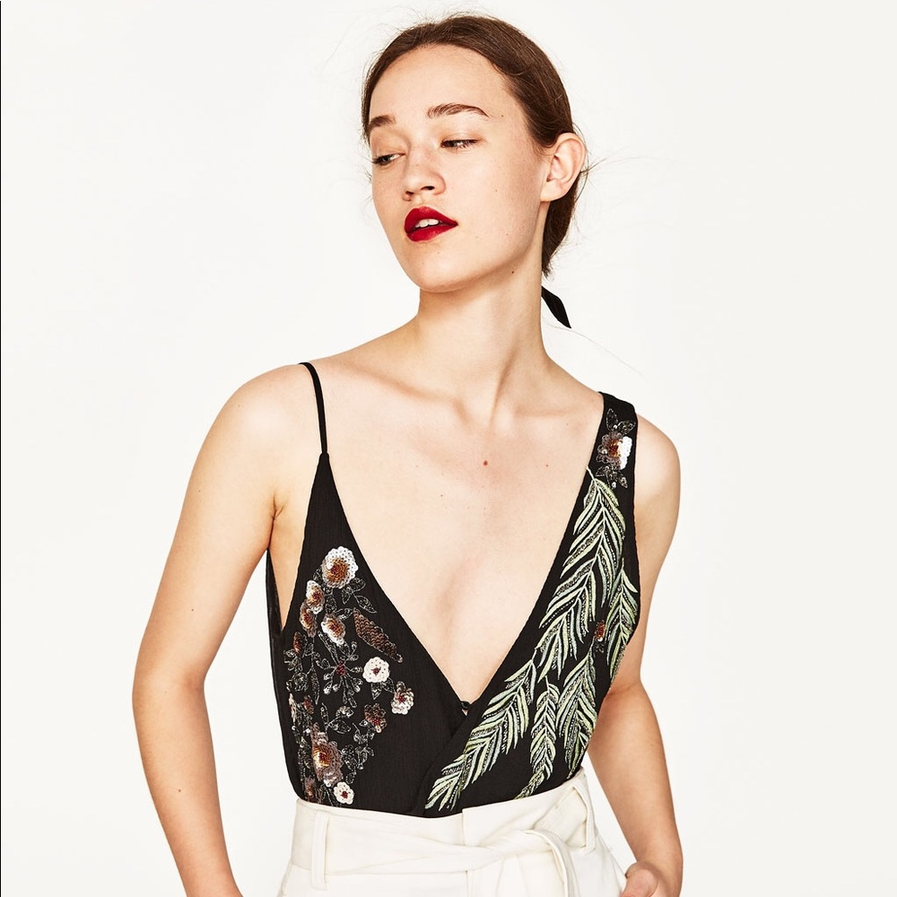 Zara Bead Embellished Bodysuit Black Small